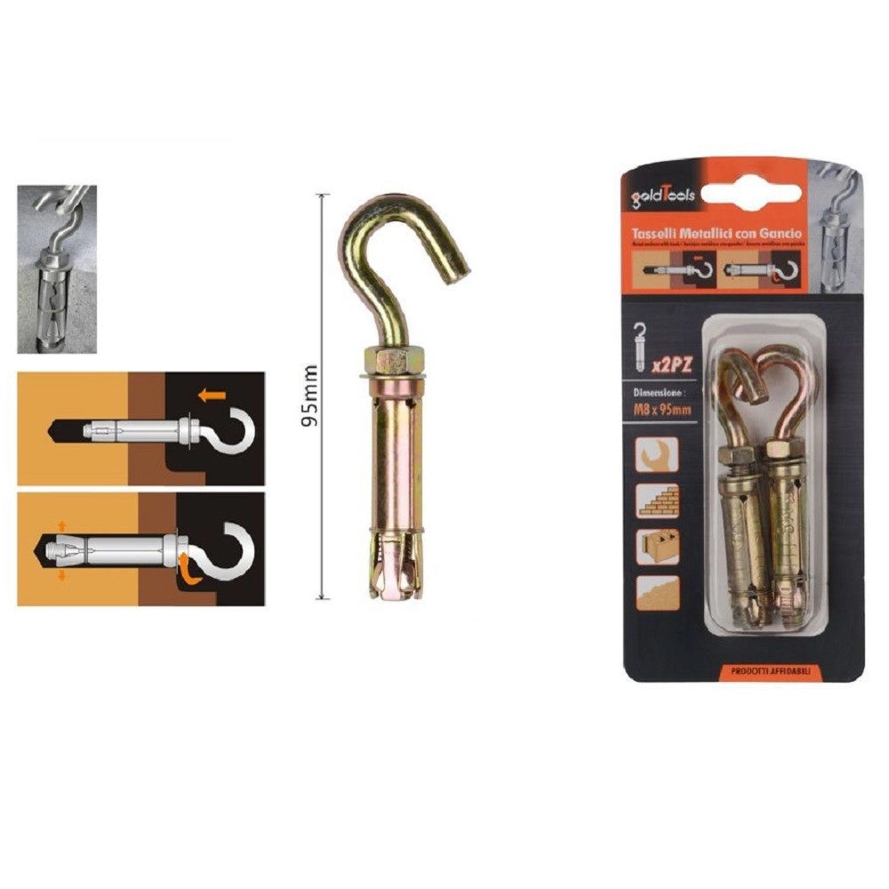 Trade Shop - Set 2pz Tasselli Metallici Con Gancio Bulloni M8x95mm Accessori Minuteria 91045 -