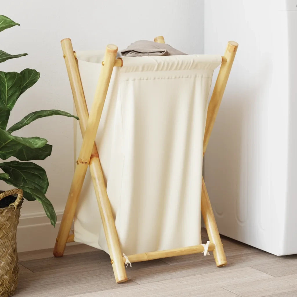 Cesto per Biancheria Bianco Crema 41,5x36x63,5 cm in Bamb¨´ CFW1699155