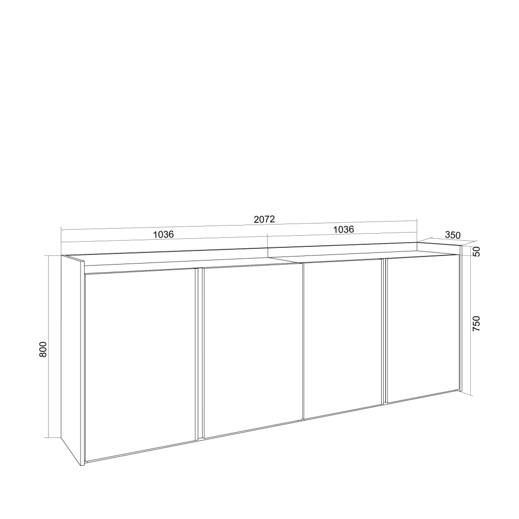 Credenza, Mobile, Cucina, 207x80x35 cm, 4 Porte, LED, Rovere e nero