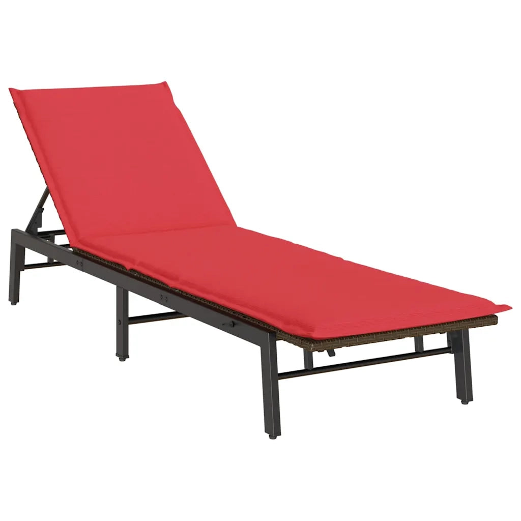 Lettino Prendisole con Cuscino Marrone in Polyrattan 4104085