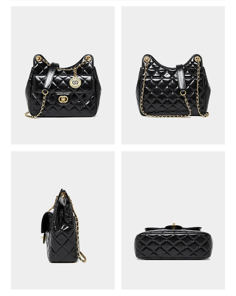 Borsa a tracolla da donna in vera pelle, colore nero.