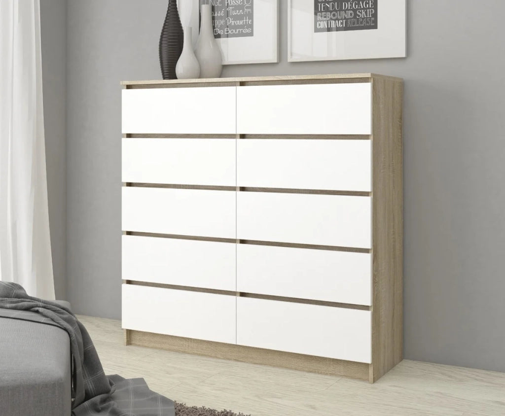 Cassettiera AKORD K120 Sonoma Quercia 120 cm 10 cassetti inserto frontale Bianco 120x40x121 cm
