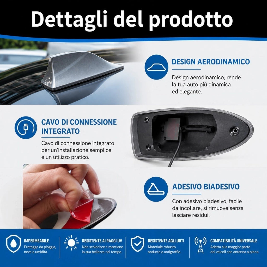 Antenna a Pinna Di Squalo Auto FM AM Disponibile in Colore Nero e Grigio | 13019 Grigio