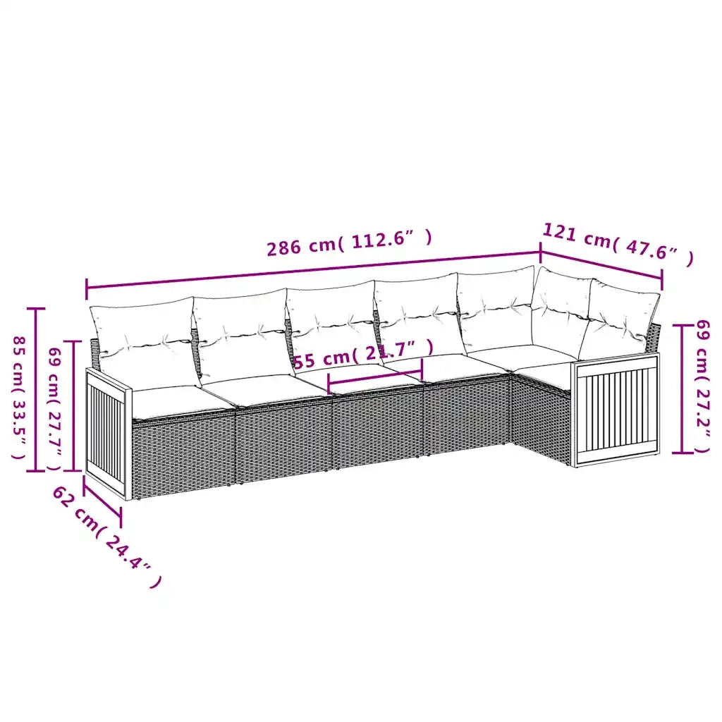 Set Divani da Giardino 6 pz con Cuscini Nero in Polyrattan 3227667