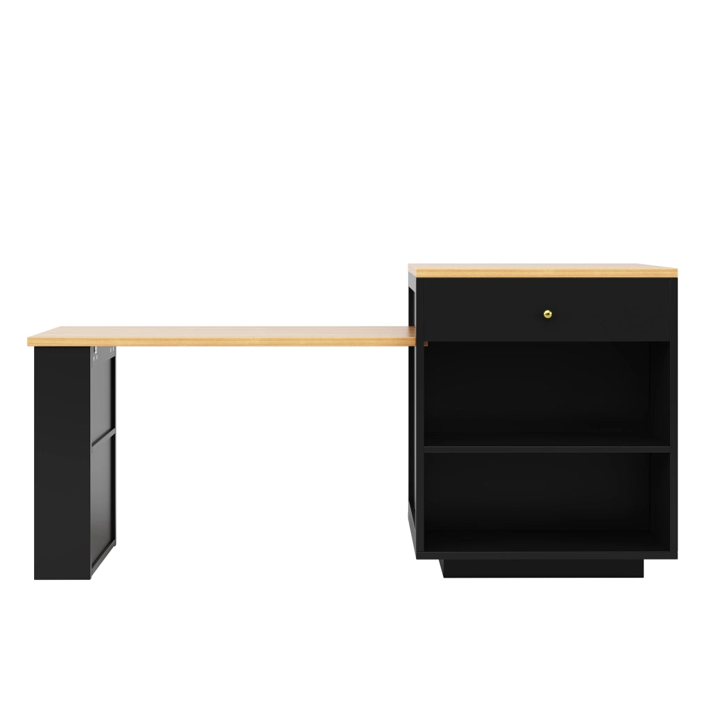 Mobile contenitore da cucina allungabile con 4 cassetti, ripiani e LED RGB, per cucina e sala da pranzo, in MDF, nero