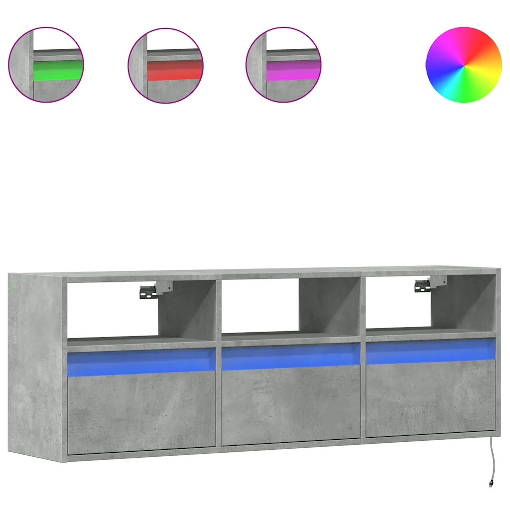 Mobile TV a Parete con Luci LED-Mobile TV a Muro Grigio Cemento 130x31x45 cm
