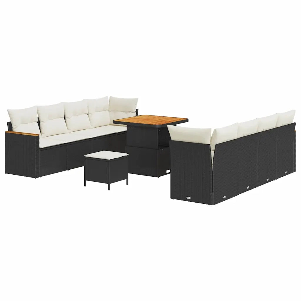 Set Divano da Giardino con cuscino 12 pcs Nero polyrattan
