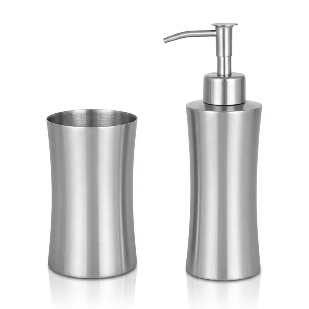 Set accessori bagno con dispenser e porta spazzolino in acciaio inox satinato Lunar