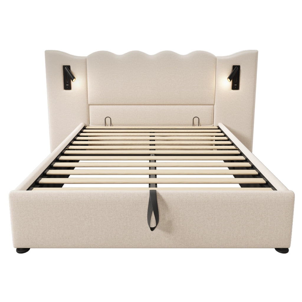 letto imbottito lino beige 160x200 cm