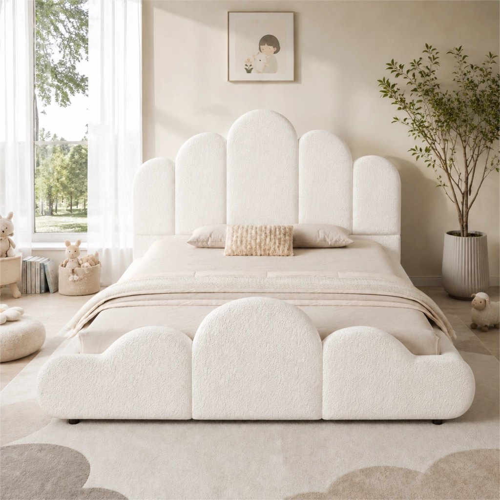 LETTO imbottito 140x200 cm bouclé beige
