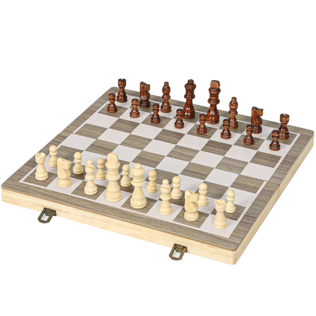 Tavolino Pieghevole Scacchi e Dama con Scomparti ¨C zephmum ¨C Legno e Metallo, Bianco e Nero, 38.5x38.5x2.8 cm