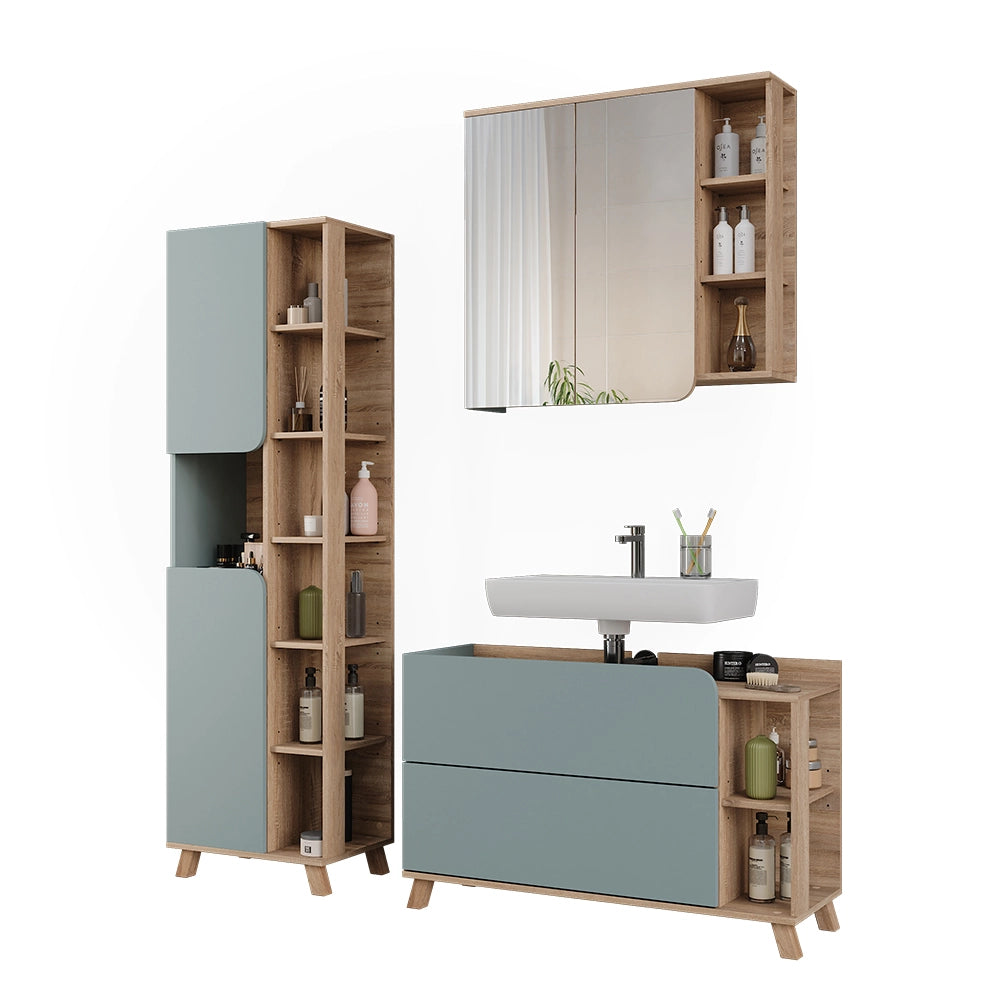 Vicco Set di mobili da bagno Sonoma/blu 3 parti