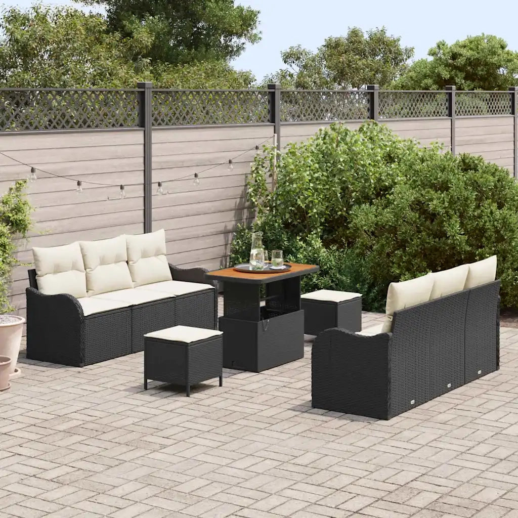 Set Divano da Giardino con cuscino 9 pcs Nero polyrattan 3362220