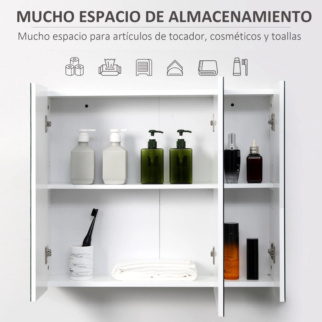 Mobiletto Bagno con Specchio e Ante ¨C zephmum ¨C Bianco 70x15x60cm