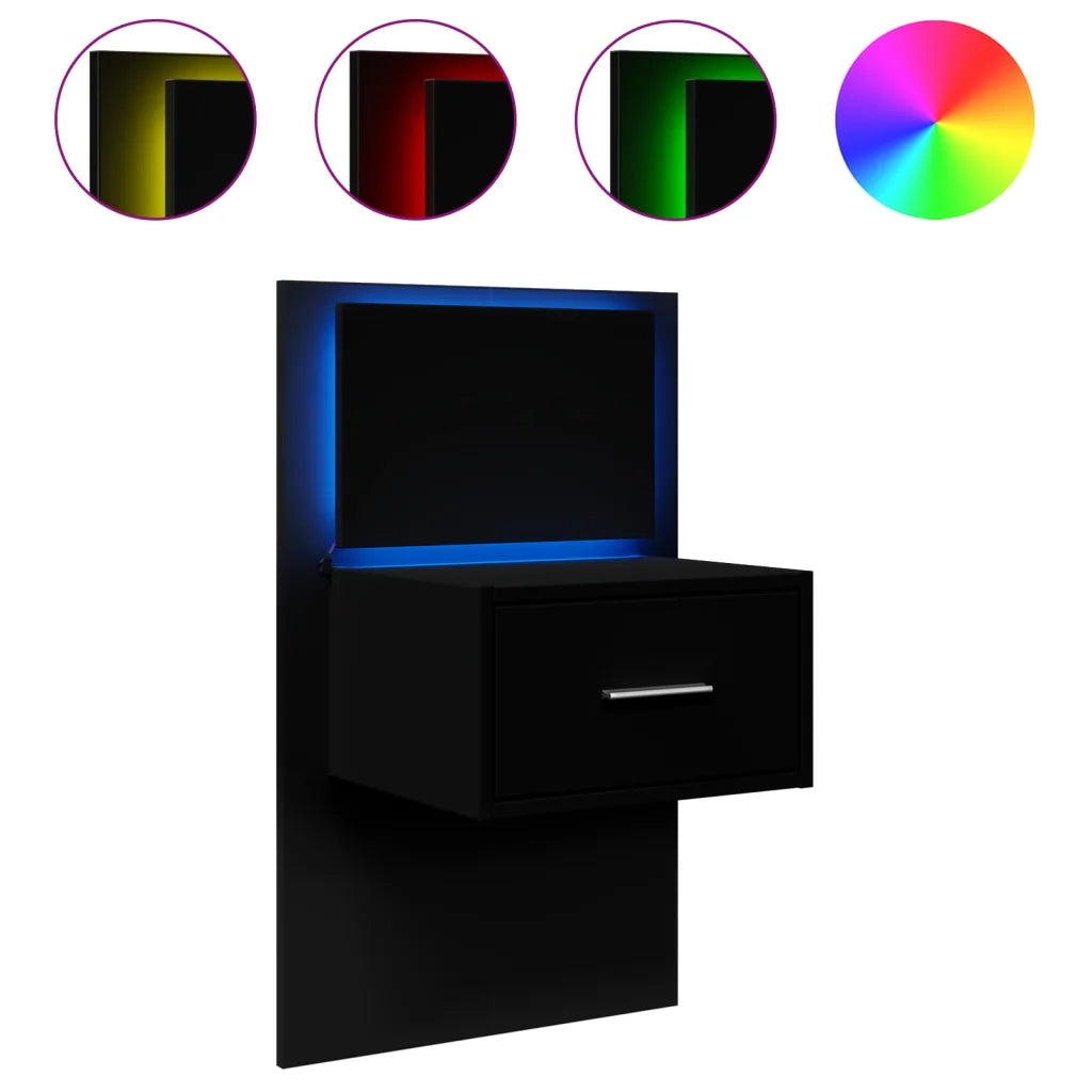 Comodino a Parete con Luci LED Nero 848159