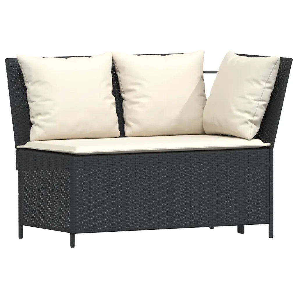Set Divani da Giardino 4 pz con Cuscini Forma L Polyrattan Nero