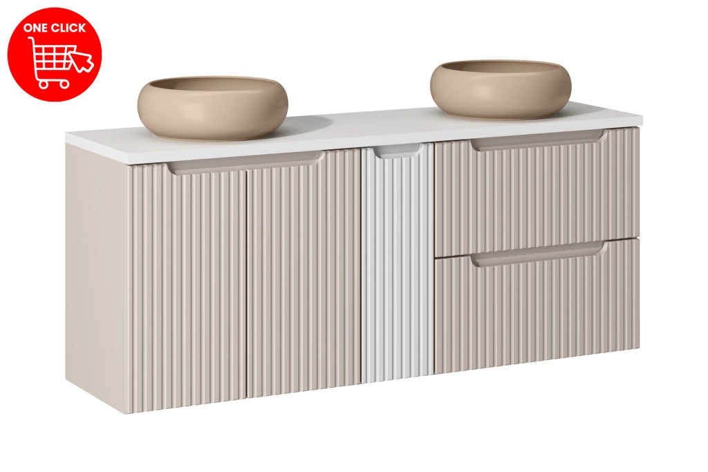 Set mobili bagno 140 cm con piano e 2 lavabi da appoggio Wiki Nova Cashmere 140 x 1401 x 40 cm
