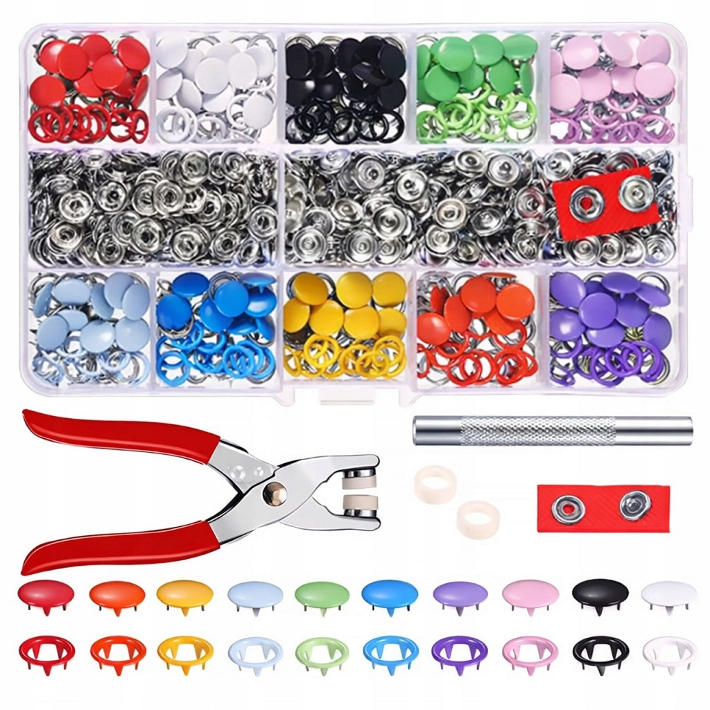 Set di Accessori SnapPro Color 200 – 200 Bottoni e Rivetti Colorati con Pinza | Per Tessuti, Abbigliamento e Fai da Te