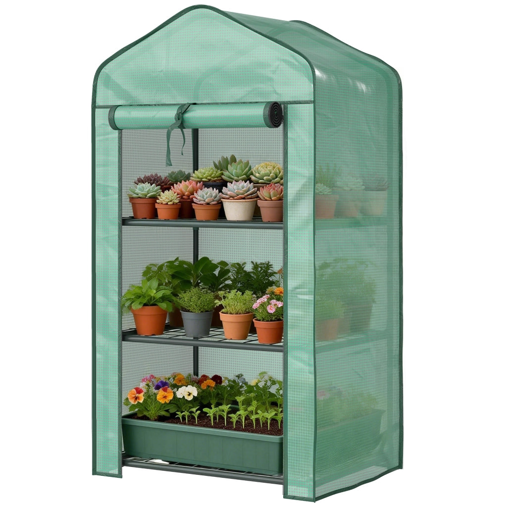 Serra da giardino con scaffali 3 livelli ¨C Xylo ¨C acciaio verde 59x39x127 cm balcone esterno