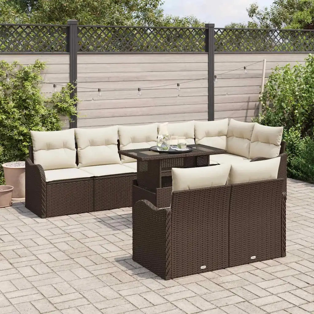 Set di relax con cuscino 9 pcs Marrone Poly Rattan 3348484