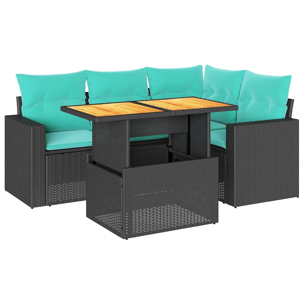 Set Divani da Giardino 5 pz con Cuscini in Polyrattan Nero 3327032