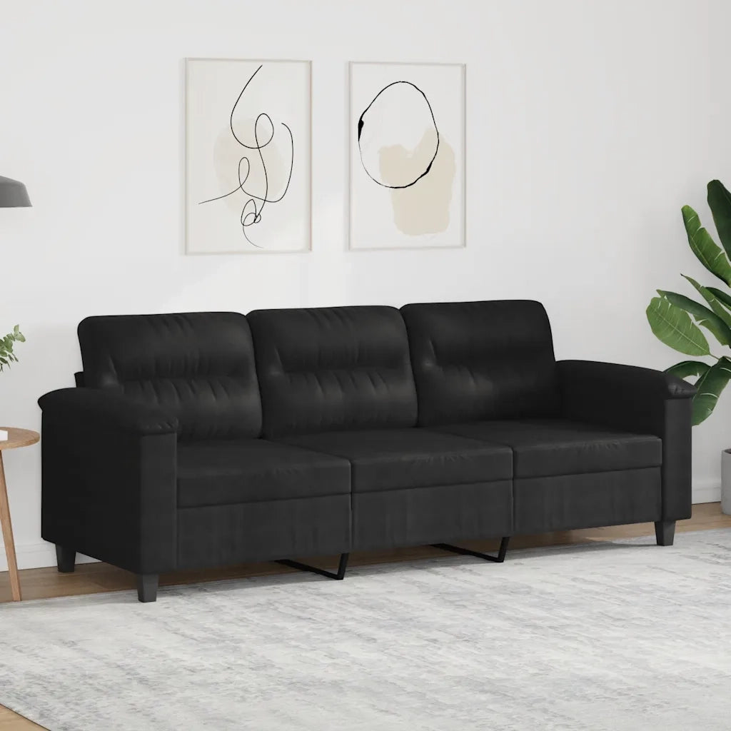 Divano | Divano da soggiorno | Sofa a 3 Posti Nero 180 cm in Tessuto Microfibra