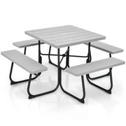 Set tavolo da picnic quadrato per 8 persone, Tavolo per esterni con foro per ombrellone capacit¨¤ di 225kg Grigio-Tavoli e sedie da campeggio