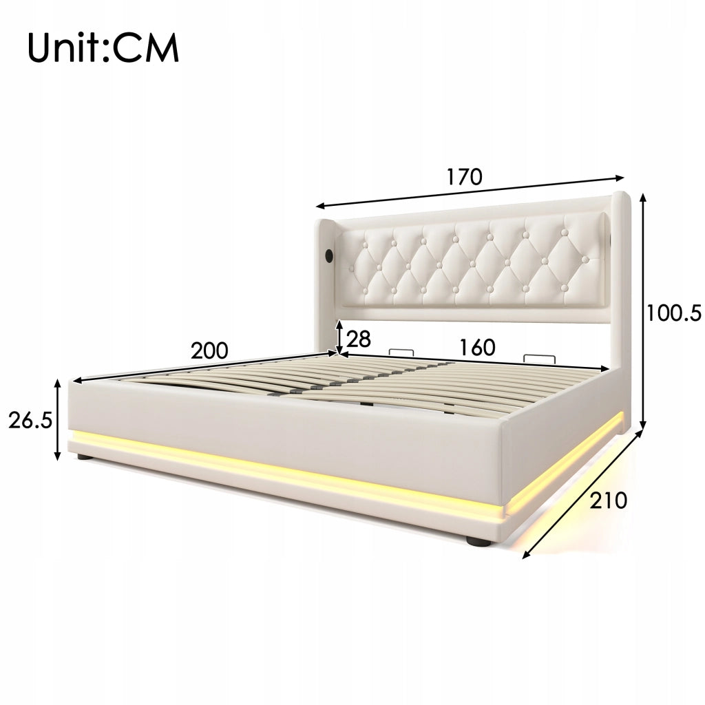Letto Matrimoniale - Xylo - 160x200 - Bianco - USB-C e LED