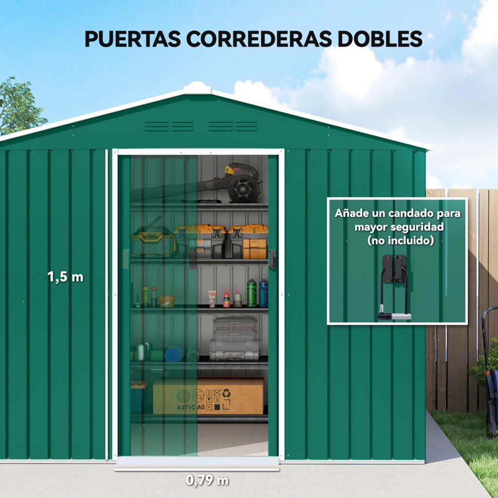 Casetta da Giardino 3.6 m2 ¨C Zephmum ¨C Verde 236x171x191 cm con Porte Scorrevoli