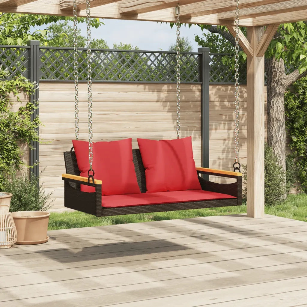 Panca da Giardino | Panchina Dondolo con Cuscini Marrone 109x62x40 cm in Polyrattan