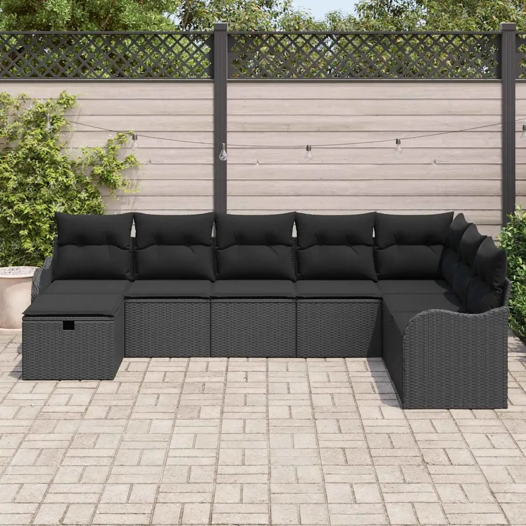 Set di divani con cuscino con archiviazione Nero polyrattan