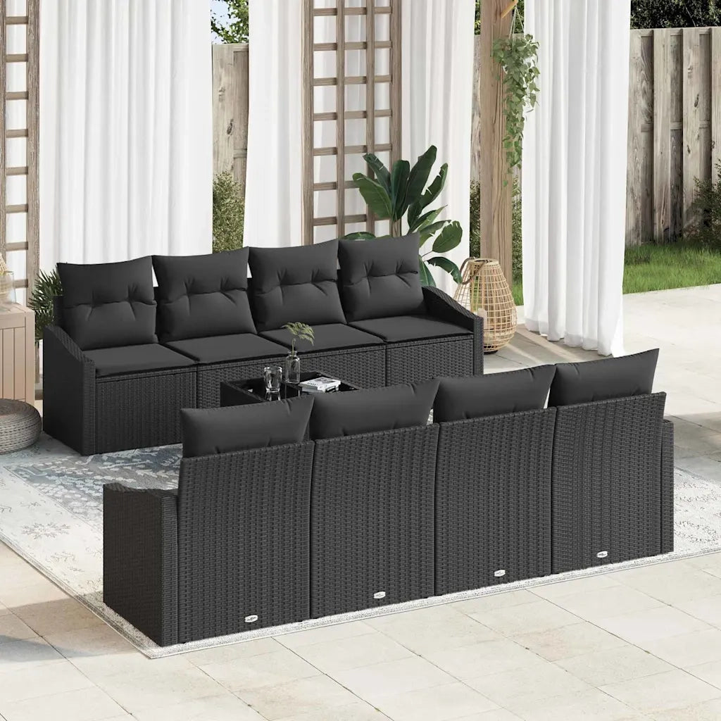 Set di divani con cuscino 7 pcs Nero polyrattan