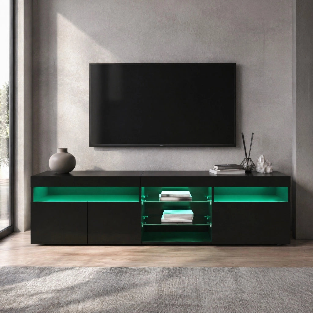 MOBILE TV 180x35x48 cm MDF Nero con LED e 3 ante
