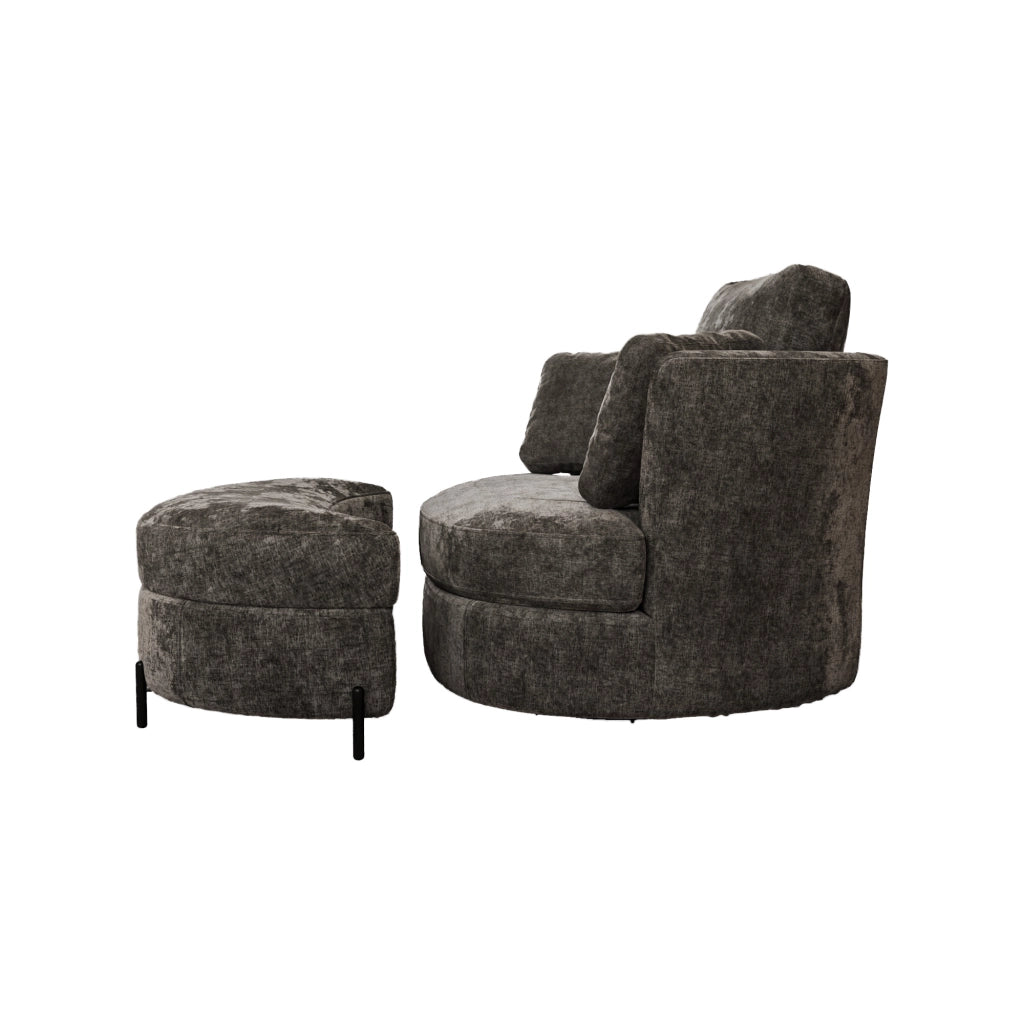 Poltrona XXL con Pouf a Luna ¨C Xylo ¨C Grigio, Tessuto Chenille, Cuscini