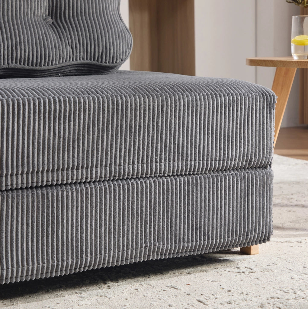 Poltrona letto pieghevole in corduroy grigio scuro; design nordico; 90x86x84 cm; con struttura in legno