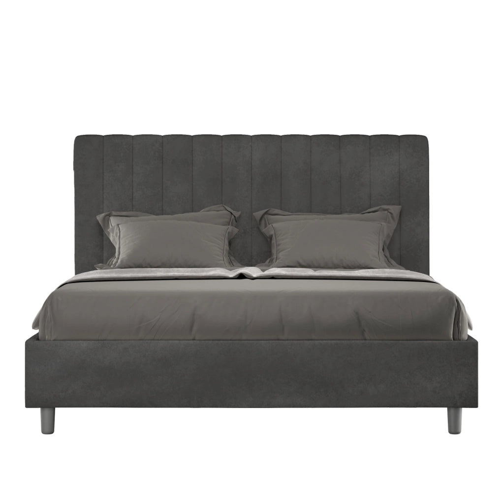 BS COM Letto matrimoniale francese con rete imbottito 140x210 microfibra grigio