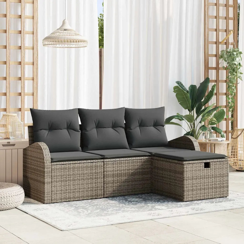 Set di divani con cuscino 4 pcs Grigio polyrattan 3359048