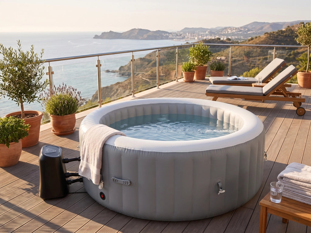 Spa gonfiabile a 4 posti - Forma rotonda - Beneo - Filtro e copertura inclusi - Grigio