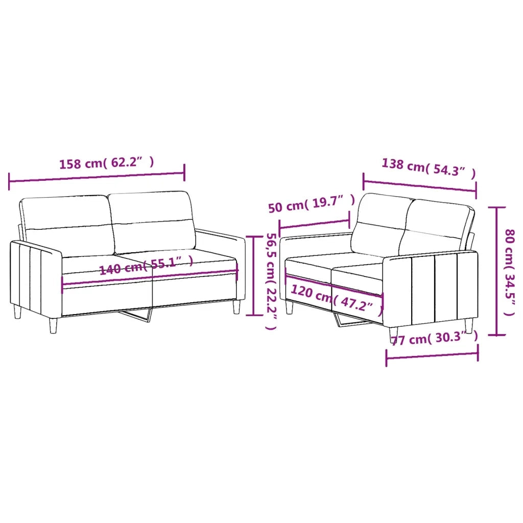 Set di Divani 2 pz con Cuscini Rosso Vino in Tessuto 3201574