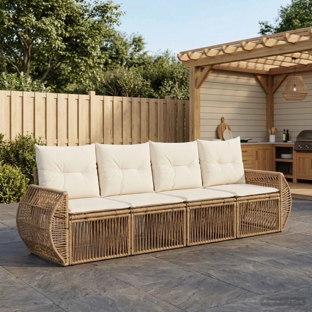 Set Divano da Giardino 4 pz Beige e Bianco Crema polyrattan 3435342