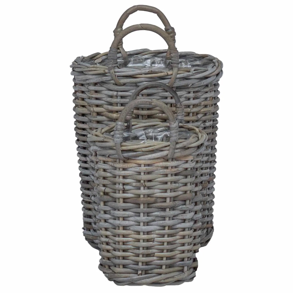 Cesto per Piante con archiviazione 2 pcs Grigio Rattan Kubu 42020957