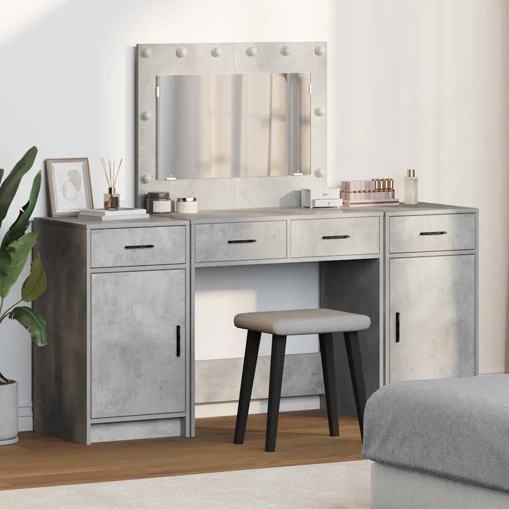 Toeletta | Tavolo da Trucco con cassetto 3 pz Grigio Legno multistrato
