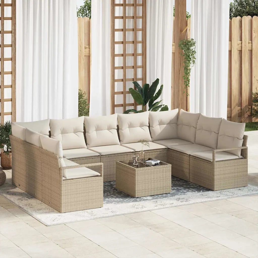 Set di divani con cuscino 10 pcs Beige polyrattan