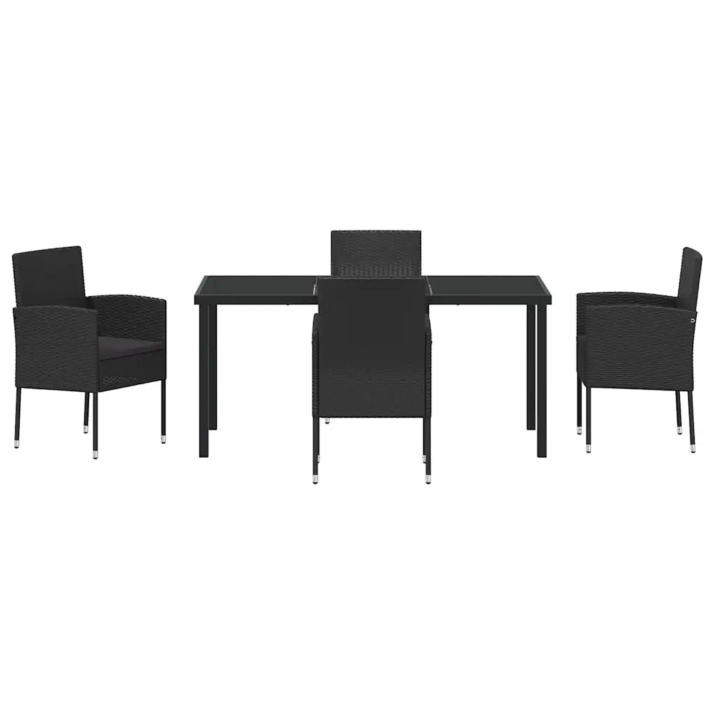 Set da Pranzo per Giardino con cuscino 5 pcs Nero polyrattan