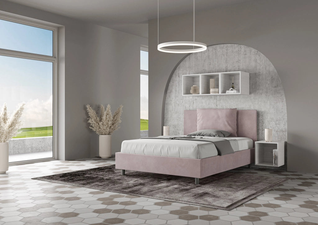 BS COM Letto una piazza e mezza senza rete imbottito 130x190 microfibra glicine