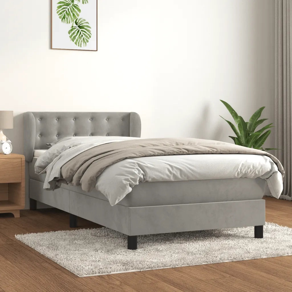 Letto singolo | Letto per adulti | Giroletto a Molle con Materasso Grigio Chiaro 80x200 cm Velluto