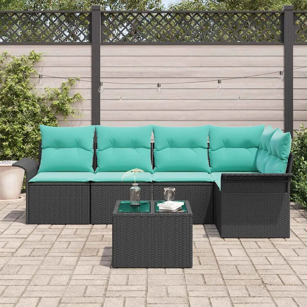 Set Divano da Giardino con cuscino 6 pcs Nero polyrattan 3345376
