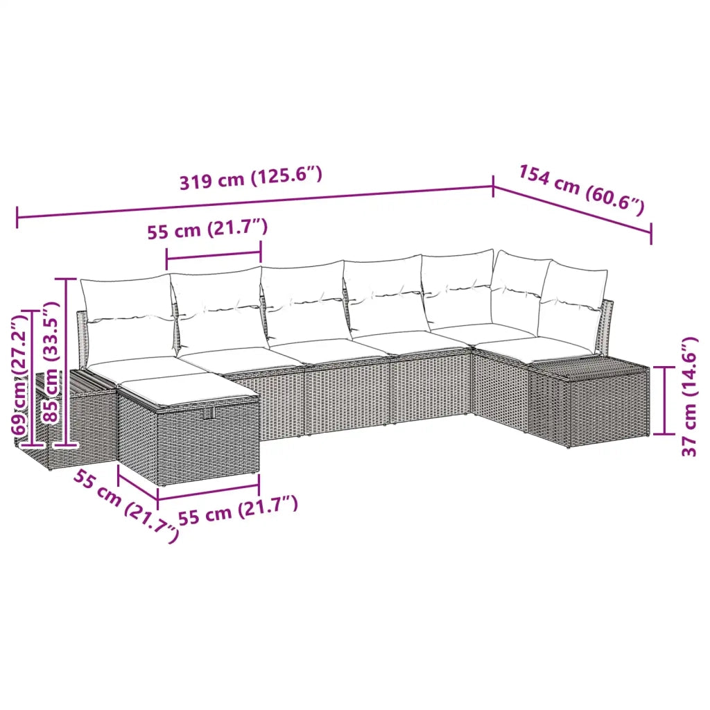 Set Divano da Giardino con cuscino 7 pcs Marrone polyrattan 3359403
