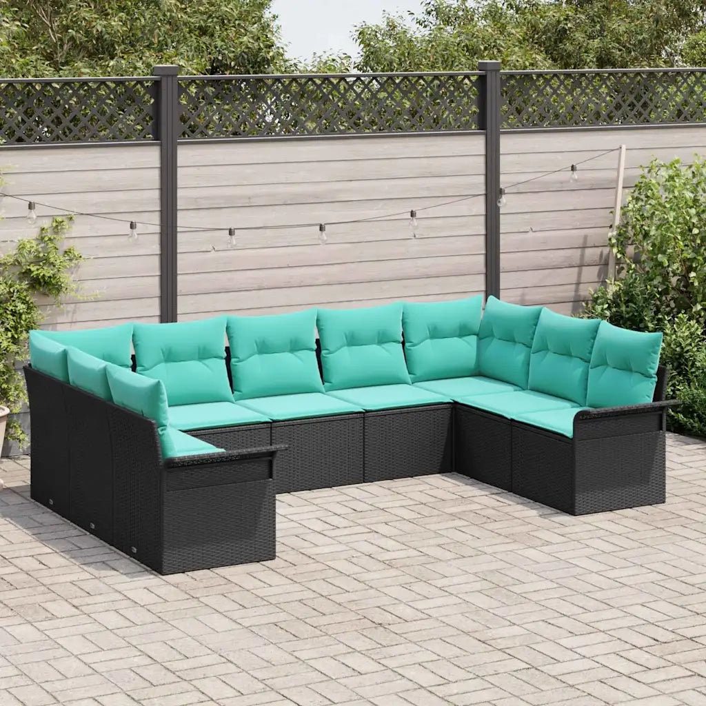 Set Divano da Giardino con cuscino 9 pcs Nero polyrattan 3345526