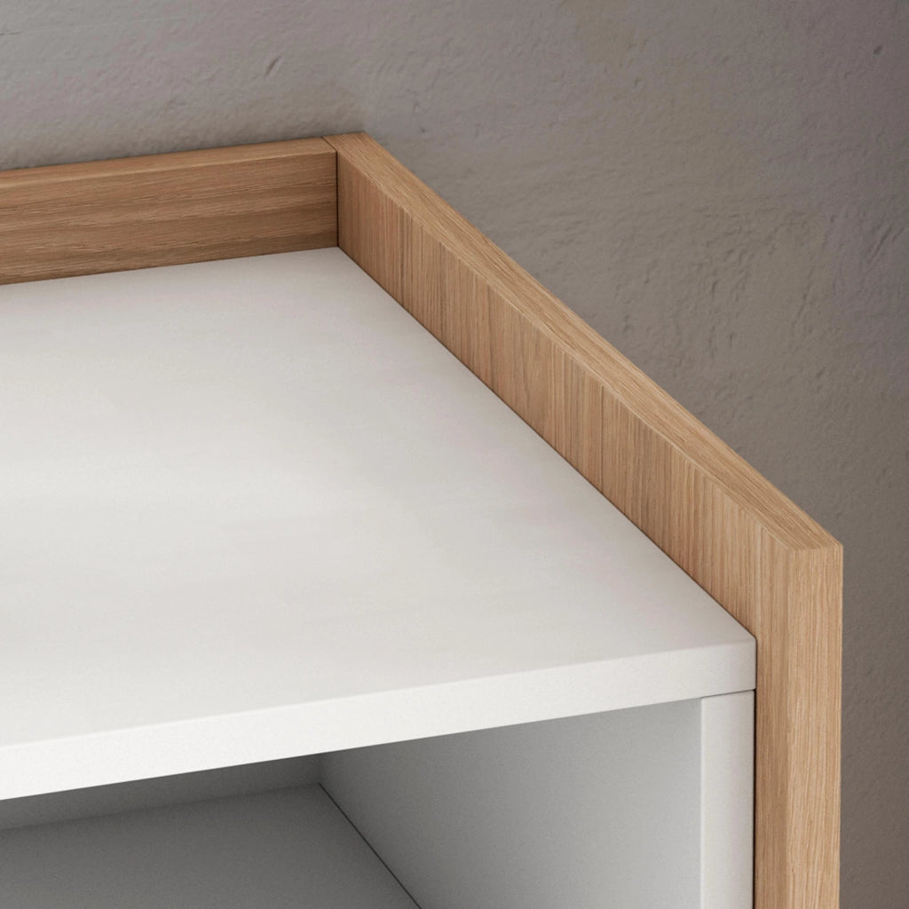 Credenza, Mobile, Cucina, 156x80x37 cm, 3 Porte, Camino elettrico, Bianco e Rovere soft